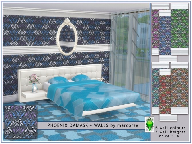Sims 4 Phoenix Damask Walls by marcorse at TSR