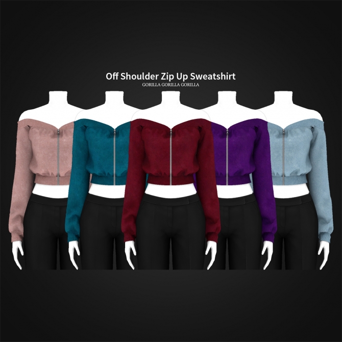 Off Shoulder Zip Up Sweatshirt at Gorilla » Sims 4 Updates