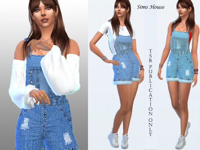 Sims 4 Denim overalls with shorts by Sims House at TSR