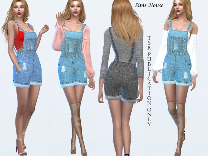 Sims 4 Denim overalls with shorts by Sims House at TSR