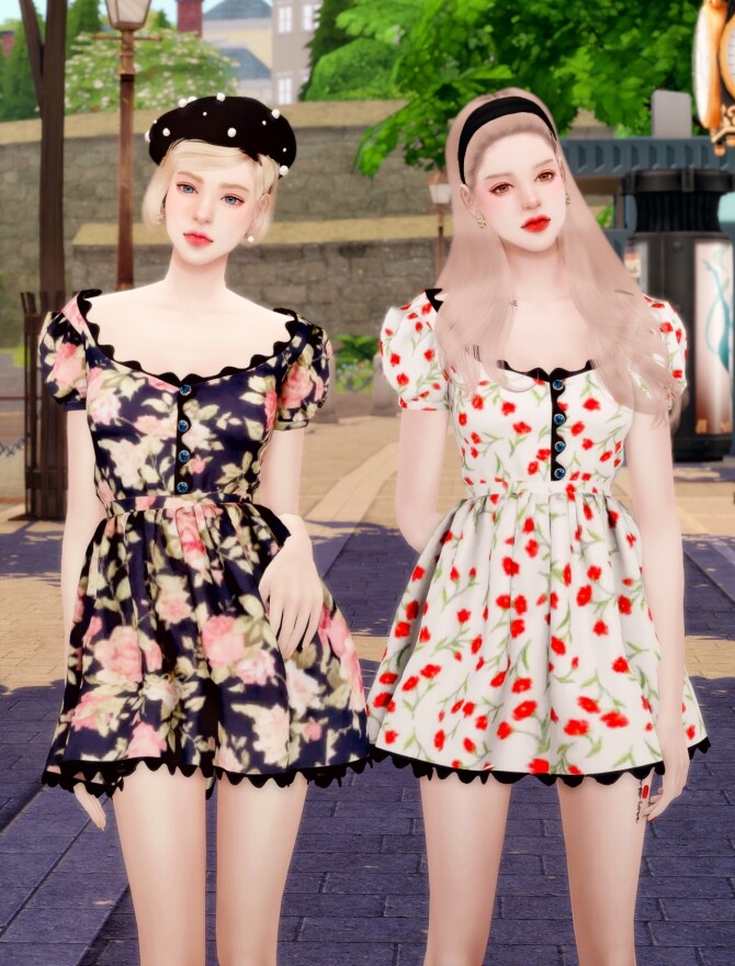 Sims 4 Puff Sleeved mini Dress at RIMINGs