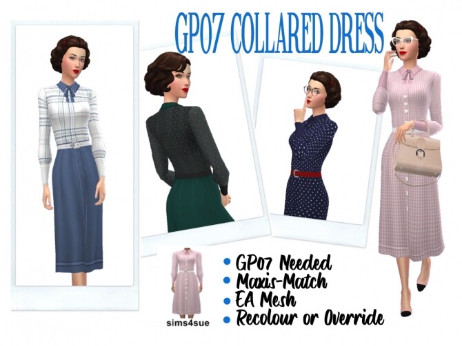 Sims 4 GP07 COLLARED DRESS at Sims4Sue
