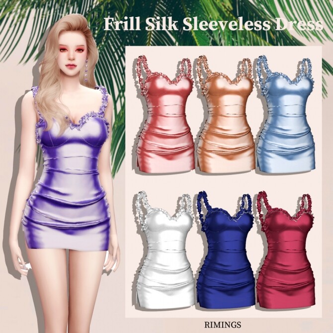 Sims 4 Frill Silk Sleeveless Dress at RIMINGs