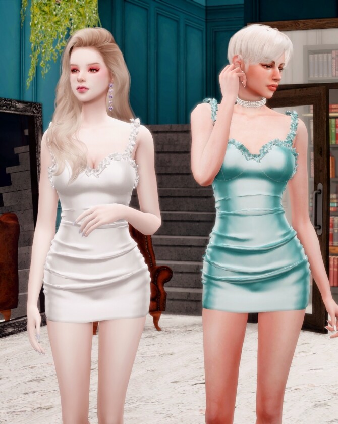 Sims 4 Frill Silk Sleeveless Dress at RIMINGs