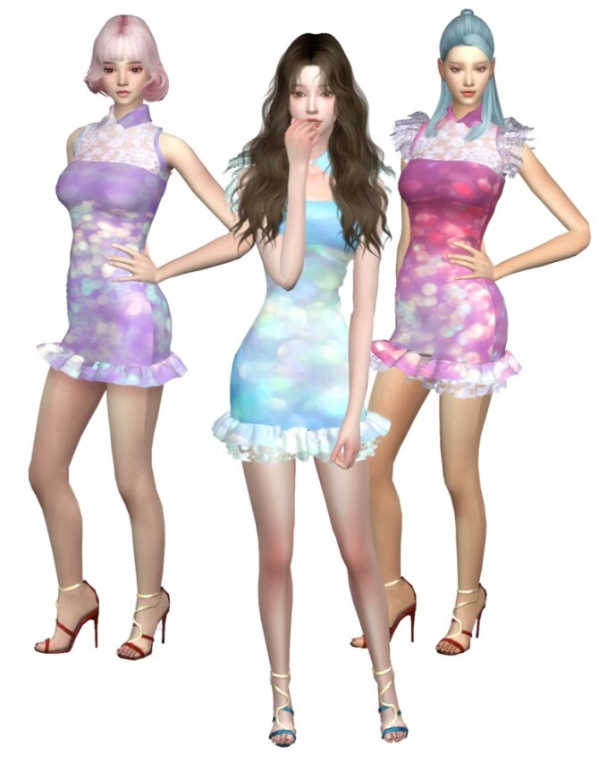 Sims 4 Collar lace mini dress 3 ver. at Simjigi