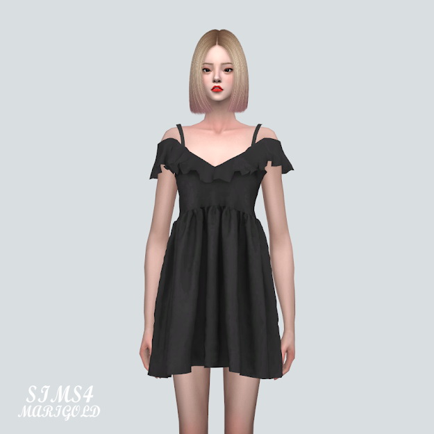 Sims 4 Off Shoulder Frill Mini Dress Color V V2 at Marigold