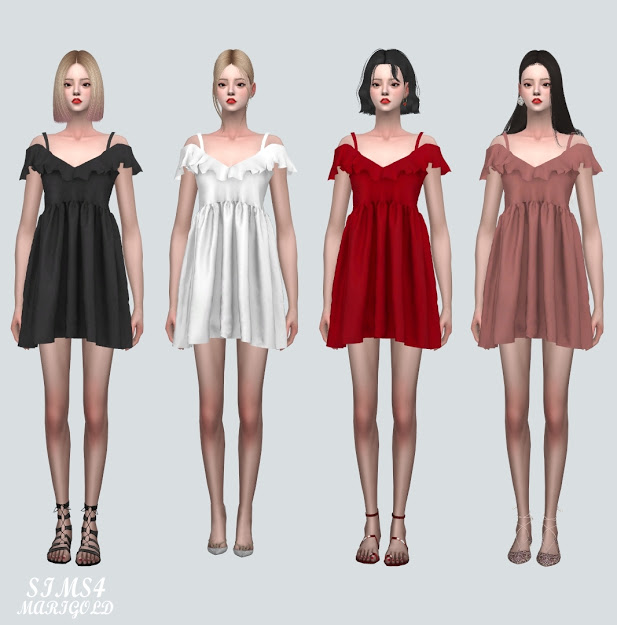 Sims 4 Off Shoulder Frill Mini Dress Color V V2 at Marigold