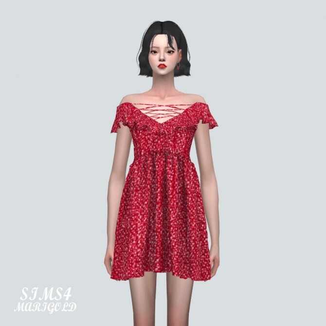 Sims 4 Off Shoulder Frill Mini Dress at Marigold