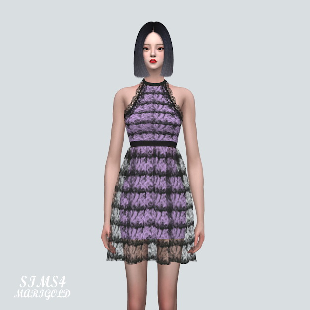 Sims 4 AA Lace Halterneck Mini Dress at Marigold