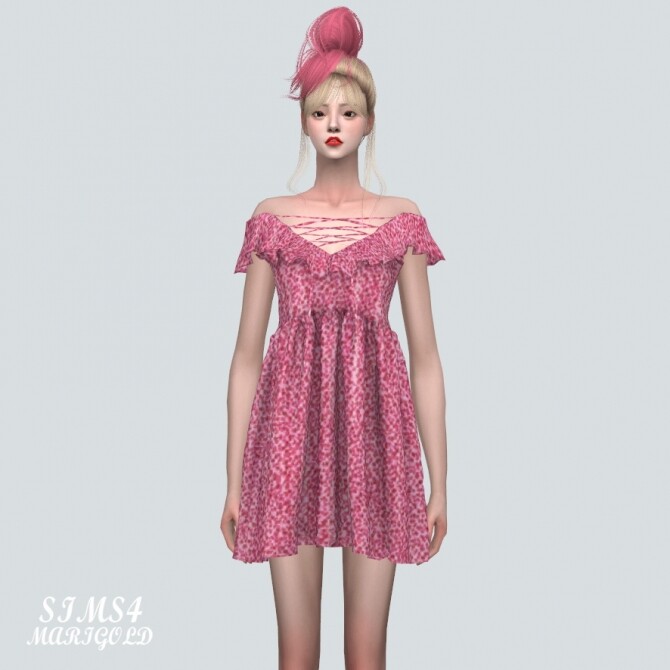 Sims 4 Off Shoulder Frill Mini Dress at Marigold