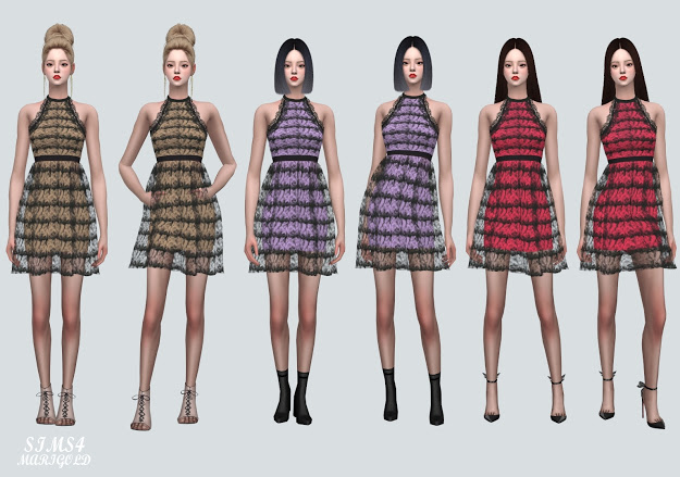 Sims 4 AA Lace Halterneck Mini Dress at Marigold