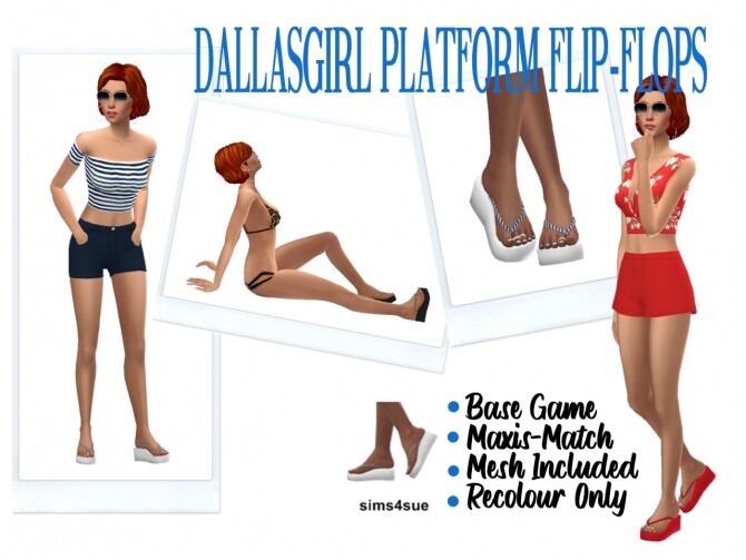 Sims 4 DALLASGIRL’S PLATFORM FLIP FLOPS at Sims4Sue