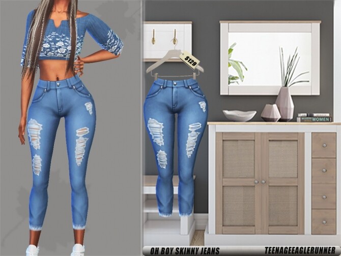 Sims 4 Skinny Jeans, Over the Top &  Prints Tank Top at Teenageeaglerunner