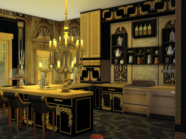 Sims 4 Black & Golden Kitchen at Anna Quinn Stories