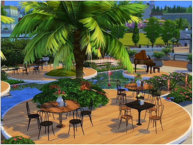 Sims 4 Red Fountain Restaurant by lotsbymanal at TSR