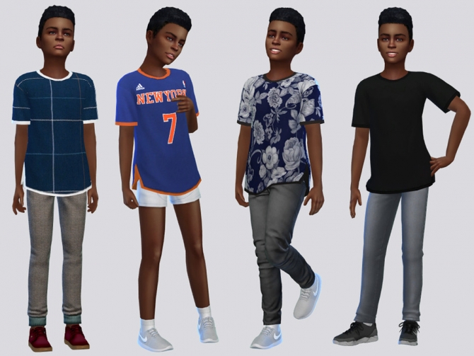 X Side Slit Tee Shirt Kids by McLayneSims at TSR » Sims 4 Updates