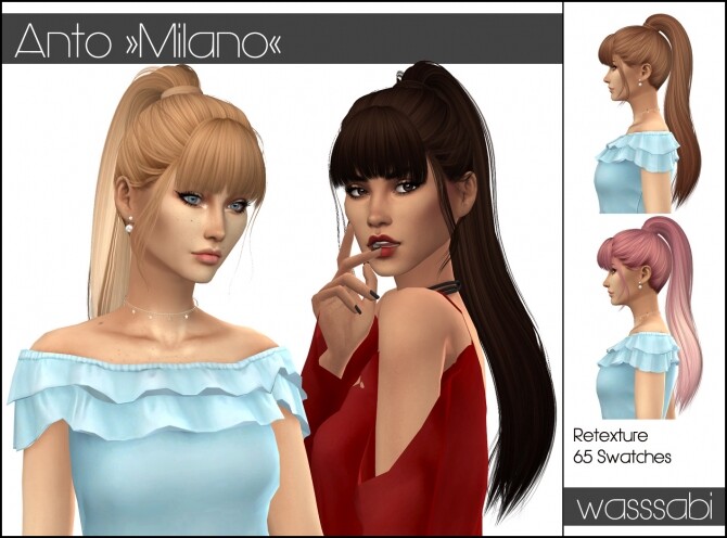 Sims 4 Antos Milano hair retextured at Wasssabi Sims