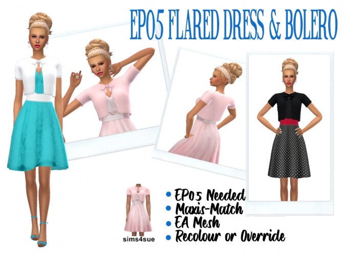 Sims 4 EP05 FLARED DRESS & BOLERO at Sims4Sue