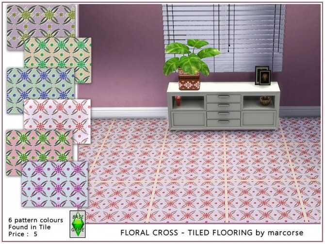 Sims 4 Floral Cross Tiled Flooring by marcorse at TSR