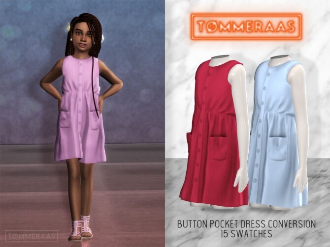 Sims 4 Button Pocket Dress Child Conversion #14 at TØMMERAAS