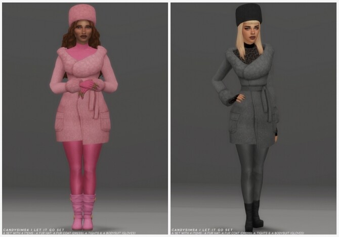 Sims 4 LET IT GO SET: coat, hat, pants & bodysuit at Candy Sims 4