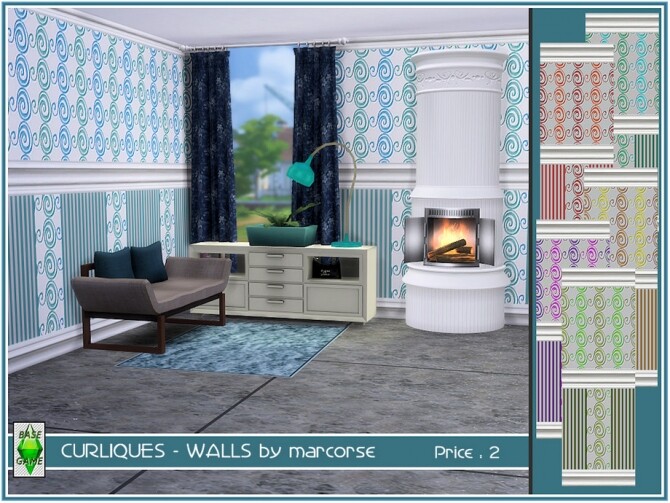 Sims 4 Curliques walls by marcorse at TSR