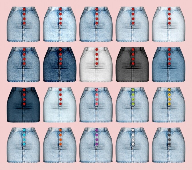 Sims 4 Ribbon Square Neck Blouse & Button Denim Skirt at RIMINGs