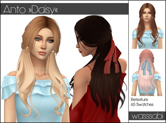 Sims 4 Antos Daisy hair retextured at Wasssabi Sims