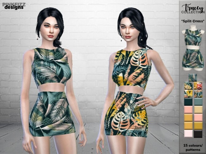 Sims 4 Tracey Split Dress PF105 by Pinkfizzzzz at TSR