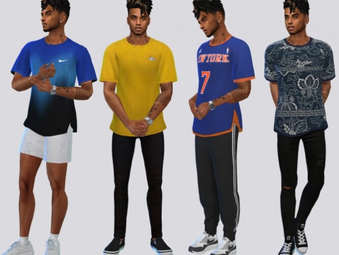 X Side Slit Tee Shirt by McLayneSims at TSR » Sims 4 Updates