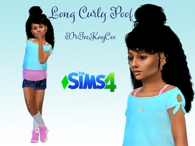 Sims 4 Long Curly Poof Hair by drteekaycee at TSR