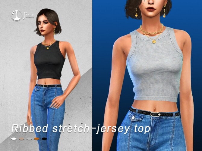 Sims 4 Ribbed stretch jersey top by Jius at TSR