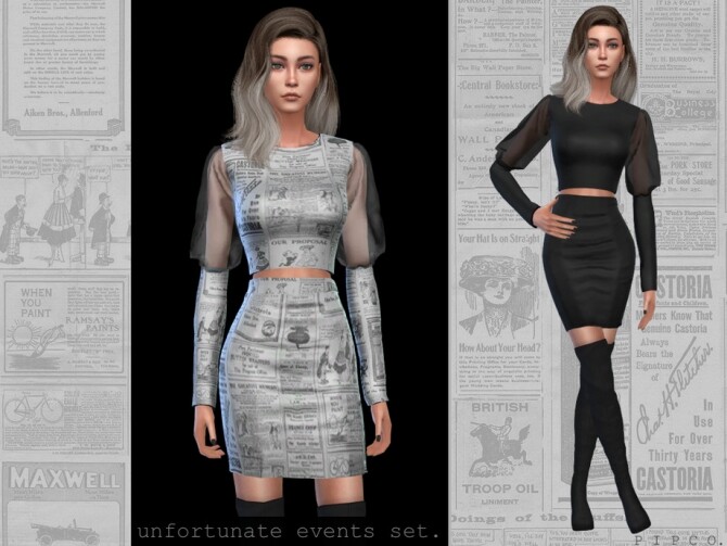 Sims 4 Unfortunate events stylish blouse and skirt by Pipco at TSR