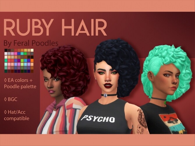 Sims 4 Ruby Hair by feralpoodles at TSR