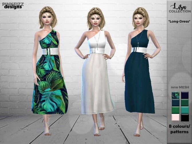 Sims 4 Lisa Long Dress PF102 by Pinkfizzzzz at TSR