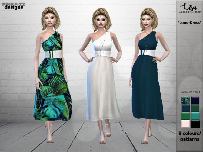 Lisa Long Dress PF102 by Pinkfizzzzz at TSR » Sims 4 Updates