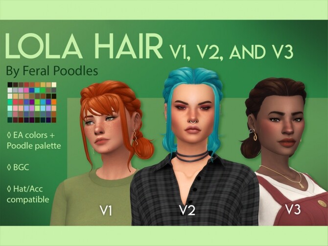 Sims 4 Lola Hair V3 no bangs by feralpoodles at TSR