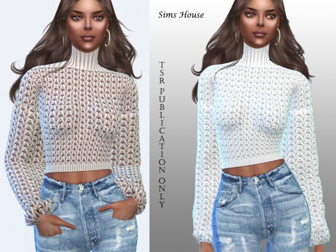 Sims 4 Womens sweater with a collar and wide sleeves by Sims House at TSR
