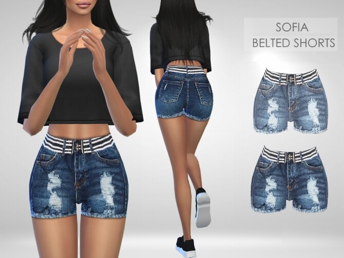 Sims 4 Sofia Belted Shorts by Puresim at TSR
