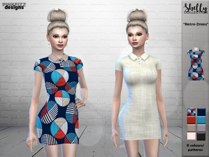 Sims 4 Shelly Retro Dress PF108 by Pinkfizzzzz at TSR