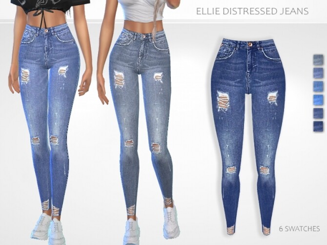 Sims 4 Ellie Distressed Jeans by Puresim at TSR