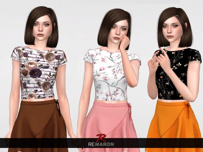 Flower Shirt for Women 01 by remaron at TSR » Sims 4 Updates