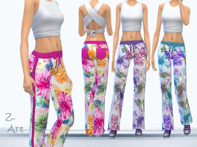 Sims 4 Colorful flower power pants 10 by Zuckerschnute20 at TSR