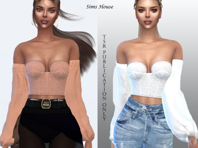 Sims 4 Blouse corset and long sleeves by Sims House at TSR