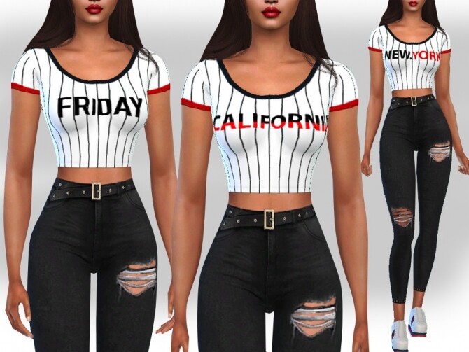 Sims 4 New Style Striped Crop Tops by Saliwa at TSR