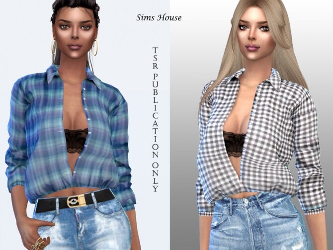 Sims 4 Womens unbuttoned print shirt by Sims House at TSR