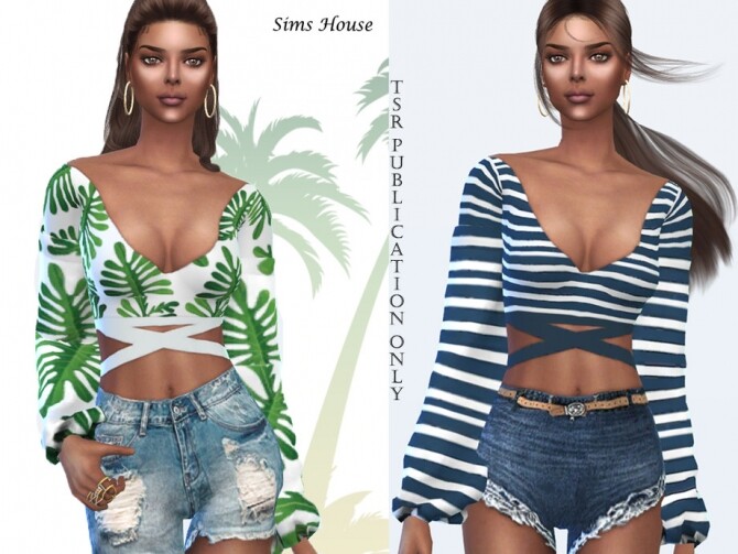 Sims 4 Sulani tropical motif blouse by Sims House at TSR