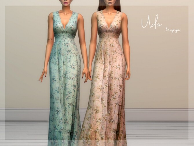 Sims 4 Uda long summer dress by laupipi at TSR