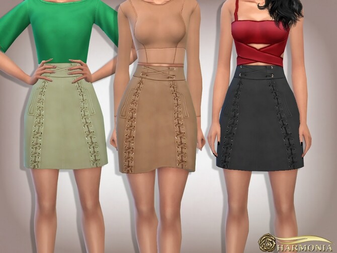 Sims 4 Suede Lace Up Flare Mini Skirt by Harmonia at TSR