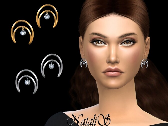 Sims 4 Crescent moon diamond earrings by NataliS at TSR